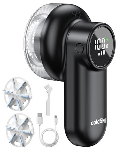 coldSky Rechargeable Fabric Shaver, Lint Shaver with Digital Display, Sweater Shaver with 6
